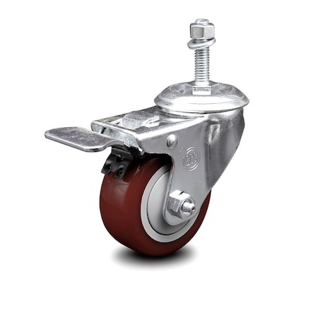 Service Caster 3.5 Inch Maroon Polyurethane Swivel 10mm Stem Caster with Total Lock Brake SCC-TSTTL20S3514-PPUB-MRN-M1015